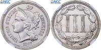 États-Unis Nickel 3 Cents Philadelphie, BE, Cupro-nickel, NGC -