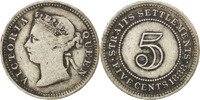 Établissements des détroits 5 Cents Monnaie, Straits Settlements, Victoria, Argent, KM:10 -