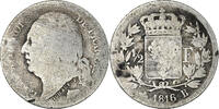 France 1/2 Franc Monnaie, Louis XVIII, Louis XVIII, Rouen, Argent -