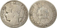 France 50 Centimes Monnaie, Cérès, Paris, Argent, Gadoury:419a -