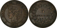 France 5 Centimes Monnaie, Cérès, Paris, Bronze, Gadoury:157a -