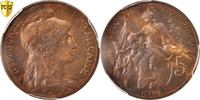 France 5 Centimes Monnaie, Dupuis, Paris, PCGS, AU58, Bronze -