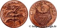 RWANDA Essai de 5 Francs emblème / caféier RWANDA Paris 1977 (25mm, 4,93g, 6h) -