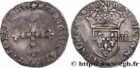 FRANCE Huitième d'écu, croix de face HENRI III Rouen 1589 (25,5mm, 4,76g, 5h) -