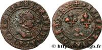FRANCE Denier tournois au col plat, type de Villeneuve LOUIS XIII LE JUSTE Saint-André de Villeneuve-lès-Avignon 1618 (17mm, 1,06g, 6h) -