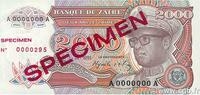 ZAÏRE 2000 Zaïres Spécimen ZAÏRE 2000 Zaïres Spécimen 1991 NEUF -