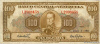 VENEZUELA 100 Bolivares VENEZUELA 100 Bolivares 1961 pr.TB -