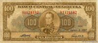 VENEZUELA 100 Bolivares VENEZUELA 100 Bolivares 1957 pr.TB -