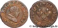 FRANCE Denier tournois, grosse tête juvénile au col plat LOUIS XIII LE JUSTE Saint-André de Villeneuve-lès-Avignon 1627 (17mm, 1,53g, 6h) -
