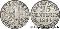 SUISSE - RÉPUBLIQUE DE GENÈVE 25 Centimes - Canton de Genève SUISSE - RÉPUBLIQUE DE GENÈVE 1844 (2425mm, 3,80g, 6h) -