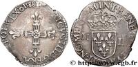 FRANCE Quart d'écu, croix de face HENRI III Rouen 1588 (29mm, 9,56g, 1h) -
