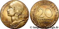 FRANCE 20 centimes Marianne, frappe fautée sur flan de 10 CINQUIÈME RÉPUBLIQUE Pessac 1982 (21,15mm, 2,97g, 6h) -