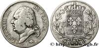 FRANCE 5 francs Louis XVIII, tête nue LOUIS XVIII Lyon 1823 (37mm, 24,66g, 6h) -