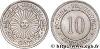 PÉROU 10 Centavos Soleil, monnayage provisoire PÉROU 1880 (22mm, 4,99g, 6h) -