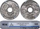 FRANCE 5 centimes Lindauer, petit module TROISIÈME RÉPUBLIQUE 1920 (17mm, 1,94g, 6h) -