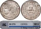 FRANCE 50 centimes Cérès, IIe République DEUXIÈME RÉPUBLIQUE Paris 1851 (18mm, 2,49g, 6h) -