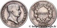 FRANCE Quart (de franc) Napoléon Empereur, tête de nègre PREMIER EMPIRE Paris 1807 (15mm, 1,20g, 5h) -