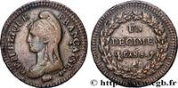 FRANCE Un décime Dupré, grand module, refrappage du 2 d DIRECTOIRE Paris 1797 (31,7mm, 18,02g, 6h) -