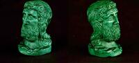 Ancien buste de philosophe en malachite taillée en ronde-bosse -