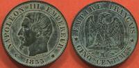 Französische Dezimalmünzen 5 CENTIMES SECOND EMPIRE 1852-1870 NAPOLÉON III TÊTE NUE 1855 MA ATELIER MARSEILLE ANCRE RARE ETAT SUPERBE JOLIE MONNAIE AVEC UN COUP A 1 -