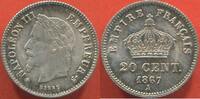 Französische Dezimalmünzen 20 CENT SECOND EMPIRE 1852-1870 ARGENT NAPOLÉON III TÊTE LAURÉE ANNÉE 1867 ATELIER A PARIS ETAT SUPERBE A SPLENDIDE TRÈS JOLIE MONNAIE -