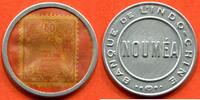 Ausländische Münzen 50 CENTIMES NOUVELLE CALEDONIE TIMBRES MONNAIES NOUMEA BANQUE DE L'INDO-CHINE TIMBRE ROUGE SUR ORANGE ND (1922) EN ALUMINIUM ET MICA / N° -