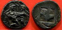 Antike Münzen STATÈRE GRÈCE ILE DE THRACE THASOS 550-463 EN ARGENT A/SATYRE ITHYPHALLIQUE ENLEVANT UNE NYMPHE R/ CARRE CREUX EN AILES DE MOULIN POID -