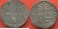 Französische Königliche Münzen QUART D’ÉCU HENRI IV 1589-1610 DE BÉARN A/ HENRICVS IIII D G FRANC ET NAV REX, CROIX FLEURDELISÉE R/ GRATIA DEI SVM QD SVM 1599 ÉCU COURON -
