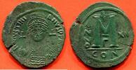 Antike Münzen FOLLIS JUSTINIEN I 527-565 EN BRONZE FRAPPE A CONSTANTINOPLE 3e OFFICINE AN XII POIDS 21.91g * / N° CATALOGUE : BC163 -