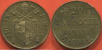 Ausländische Münzen 20 BAIOCCHI VATICAN PIE IX 1846-1878 1848 A/ BLASON SURMONTE DE CLEFS DÉCOUSUES ET DIADÈME R/ ROMANI 1849 MÉTAL LAITON POIDS 3.78g DIAME -