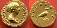 Antike Münzen FAUSTINE II 175 FEMME DE MARC AURELE   A/ FAVSTINA AVG PII AVG FIL SON BUSTE A GAUCHE R/ CONCORDIA UNE COLOMBE TETE A DROITE POI AUREUS