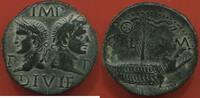 Antike Münzen AUGUSTE ET AGRIPPA 63 AP J-C AS DE NÎMES EN BRONZE  A/ IMP DIVI R P P LEURS TÊTES LAURÉES ET ADOSSÉES R/ COL NEM CROCODILE ATTAC AS  vz