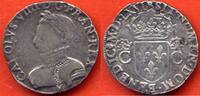 Französische Königliche Münzen TESTON CHARLES IX 1560-1574 A/ CAROLVS VIIII D G FRAN REX BUSTE A GAUCHE DU ROI, LAURE ET CUIRASSE R/ SIT NOMEN DOM BENEDICTVM ECU D -