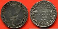 Französische Königliche Münzen DEMI-TESTON CHARLES IX 1560-1574 1er TYPE A/ CAROLVS VIIII D G FRA REX BUSTE A GAUCHE DU ROI, LAURE ET CUIRASSE R/ SIT NOMEN D BENEDICT MD -