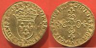 Französische Königliche Münzen CHARLES X CARDINAL DE BOURBON 1589-1590 ROI DE LA LIGUE ÉCU D'OR AU SOLEIL A/ CAROLUS X DG FR ANCOR REX 1590 A 1er TYPE R/ CHRIS -