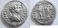Rom Denar von Geta     Rs. Prinz n. links stehend, dahinter Tropaeum Denar 200-202 n. Chr. vorzüglich
