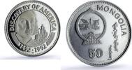 Mongolia 50 togrog Mongolia 50 togrog Discovery America Columbus Ship proof silver coin 1992 -