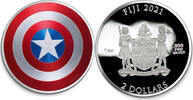 Fiji 2$ Fiji 2021 2$ MARVEL CAPTAIN AMERICA Shield 1 oz Pure Silver Coin -
