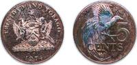 Trinidad and Tobago 5 Cents Trinidad and Tobago British colony 1974 FM 5 Cents Bronze (97% Copper, 0.5% Tin, 2.5% Zinc) The Franklin Mint (14000) 3.2g PF KM -