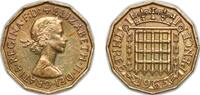 Great Britain 3 Pence Great Britain United Kingdom 1963 3 Pence - Elizabeth II (1st portrait; without 'BRITT:OMN') Nickel brass (79% Cu, 20% Zn, 1% Ni -