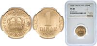Yugoslavia 1 Dinar Yugoslavia 1938 1 Dinar - Petar II Aluminium bronze (91 % Cu, 9 % Al) Monnaie de Paris (100000000) 3.5g NGC MS 63 KM 19 Schön 15 -