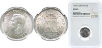 Great Britain 6 Pence Great Britain Kingdom 1946 6 Pence - George VI (1st coinage) Silver (.500) Royal Mint (Tower Hill) (43466400) 2.83g NGC MS 63 KM -