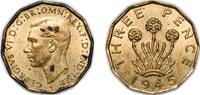 Great Britain 3 Pence Great Britain Kingdom 1945 3 Pence - George VI (with 'IND:IMP') Nickel brass (79% Cu, 20% Zn, 1% Ni) Royal Mint (Tower Hill) (33 -