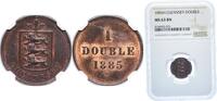 Guernsey 1 Double Guernsey British dependency 1885 H 1 Double Bronze (76800) 2.26g NGC MS 63 KM 10 -