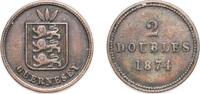Guernsey 2 Doubles Guernsey British dependency 1874 2 Doubles Bronze (45000) 3.77g XF KM 9 -