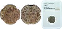 France 2 Sols France French Guiana French colony 1782 A 2 Sous (Colonie de Cayenne - Louis XVI) Billon (.208 silver) Paris Mint (3000000) 1.9g -