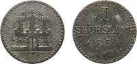 Germany 1 Sechsling Germany Free Hanseatic city of Hamburg 1855 1 Sechsling Billon (.250 silver) (1841000) 0.67g VF KM 585 AKS 28&29 -