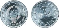 Yugoslavia 2 Dinars Yugoslavia 1963 2 Dinara (SFR legend) Aluminium (99 % Al) Belgrade Mint 1.26g BU KM 37 Schön 32 -