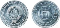Yugoslavia 5 Dinars Yugoslavia 1963 5 Dinara (SFR legend) Aluminium (99 % Al) Belgrade Mint 1.65g BU KM 38 Schön 33 -