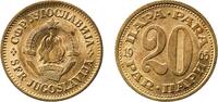 Yugoslavia 20 Paras Yugoslavia 1965 20 Para Aluminium brass (85% Copper, 14.5% Zinc, 0.5% Aluminium) Belgrade Mint 4.03g BU KM 45 Schön 41 -